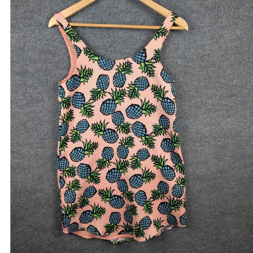 Blaque Label Mini Dress S Peach Pink Blue Pineapple Shift Tropical Beachy Travel